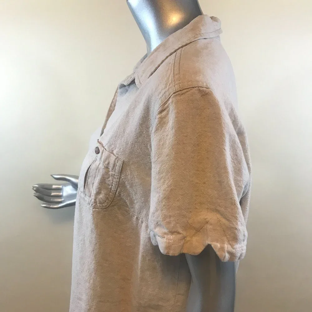 Sag Harbor Women's Large Beige Button Pocket Front Shirt Linen Blend Top - Picture 5 of 12